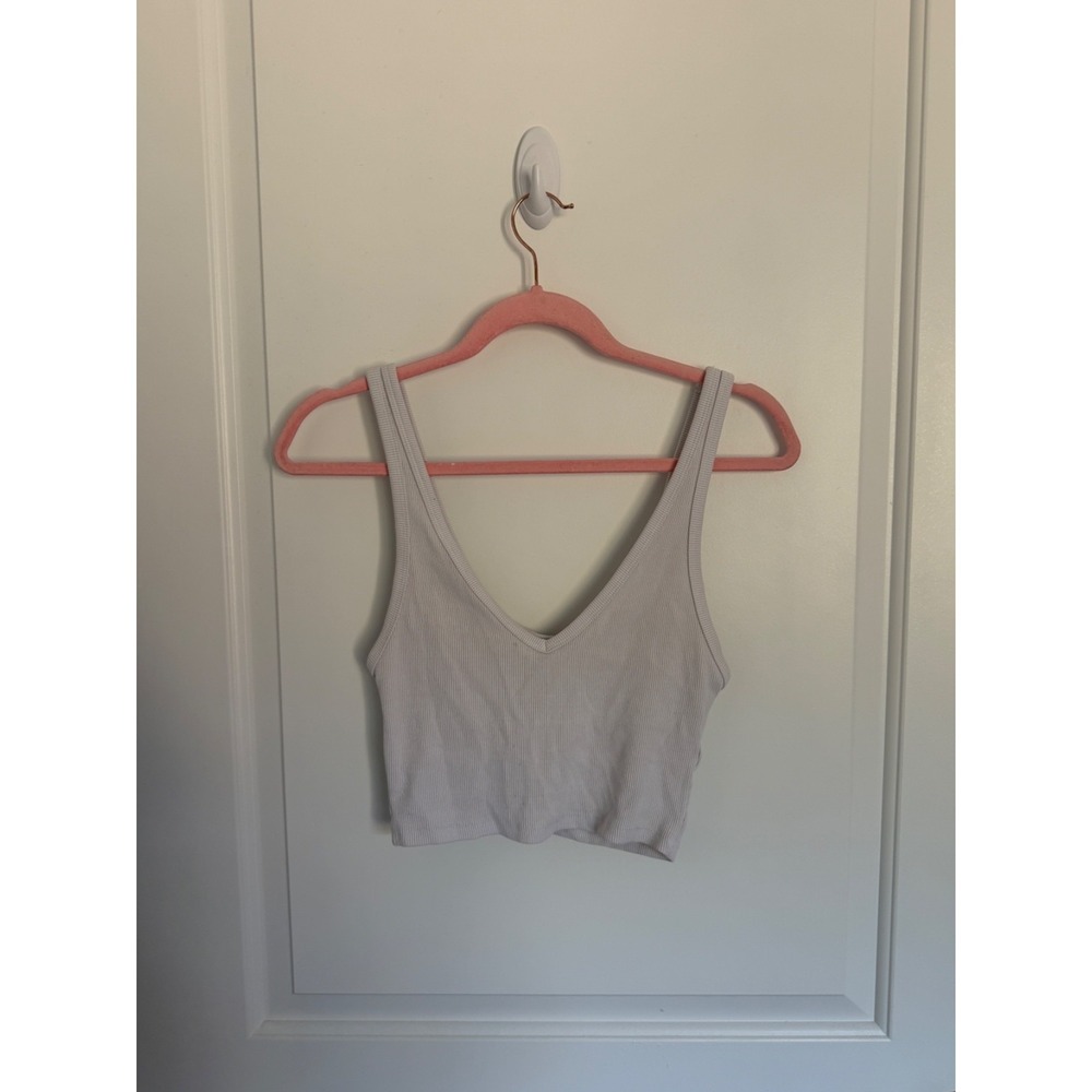 Zara Women's Gray Ribbed Crop Tank Top V Neck Sleeveless Size S